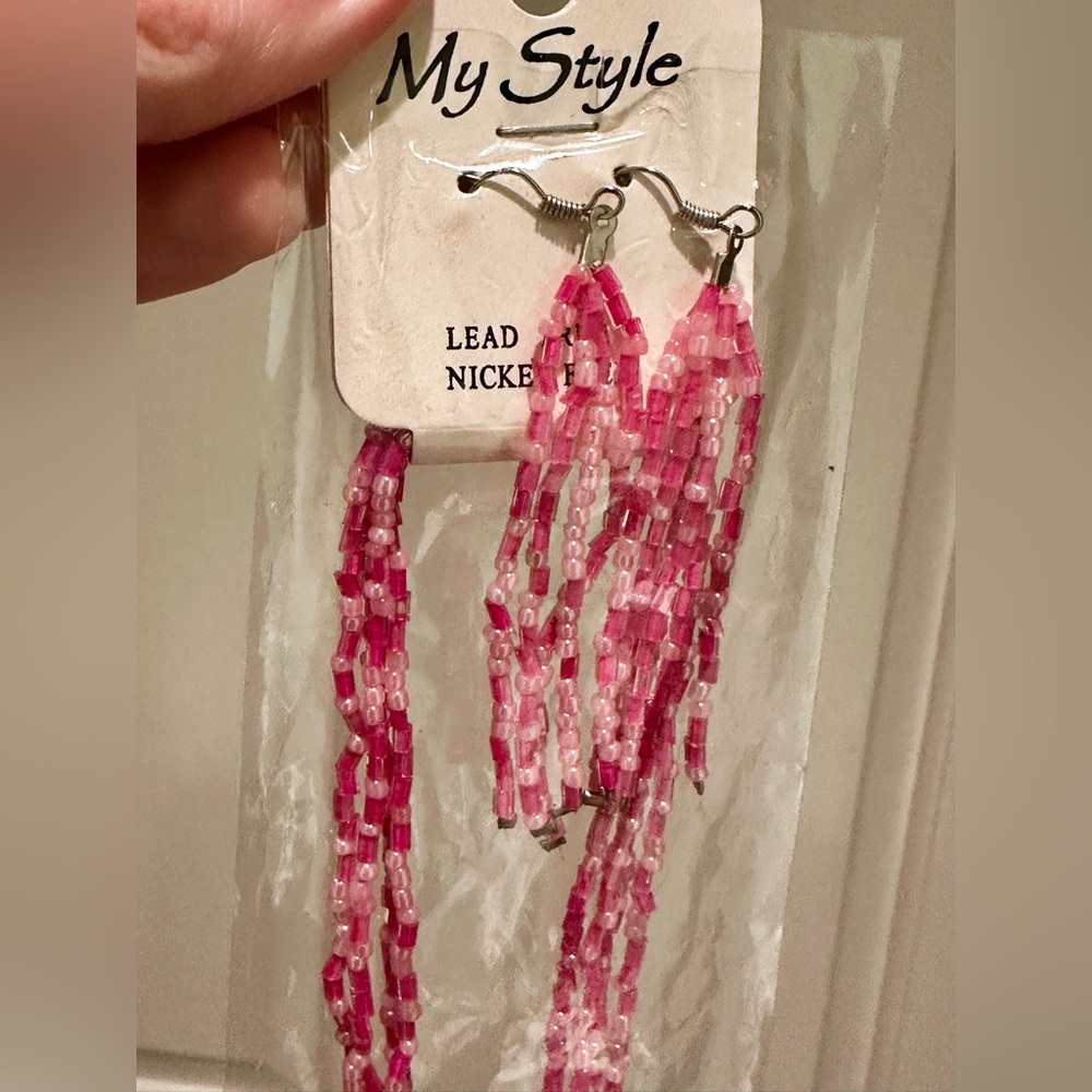 My Style Pink Seed Bead Necklace & Earrings